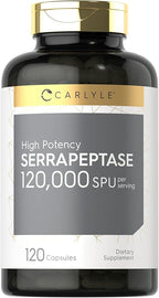 Carlyle Serrapeptase Supplement 120000 SPU | 120 Capsules | High Potency for Women and Men | Non-GMO and Gluten Free
