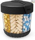 HIONXMGA Large Pill Dispenser, Portable Pill Bottle Organizer for 7 Vitamins, Anti-Mix Supplement Organizer with Easy Twist Wide Opening, BPA-Free Pill Container, 20 Pcs Labels Included, Black