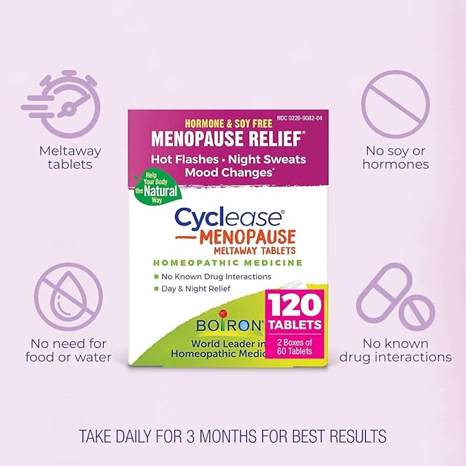 Boiron Cyclease Menopause for Relief from Hot Flashes, Mood Changes, Night Sweats, and Irritability - 120 Count (2 Pack of 60)
