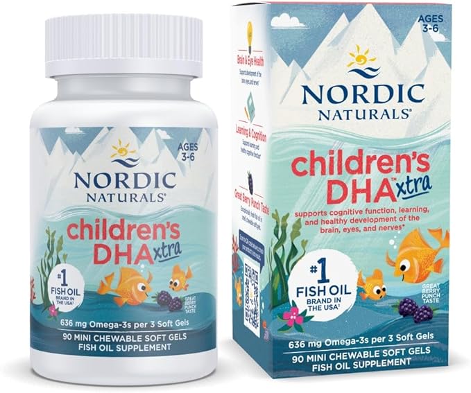 Nordic Naturals Children’s DHA Xtra, Berry Punch - 90 Mini Chewable Soft Gels for Kids - 636 mg Omega-3s EPA & DHA - Cognitive & Immune Function, Learning, Social Development - Non-GMO - 30 Servings