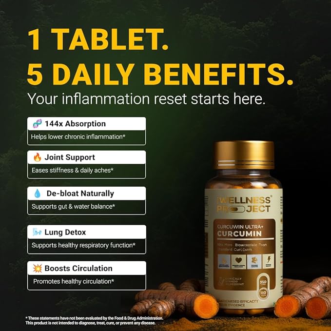 The Wellness Project Turmeric Curcumin with Curcuwin Ultra+ 250mg | Supports Joint, Muscle & Lung Health | for Mobility & Recovery | for Women & Men | 60 Tablets – 2 Month Supply
