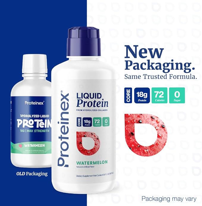 Proteinex Medical Grade Liquid Hydrolized Collagen Protein - Women and Men for Healthy Skin, Hair and Nails, Zero Sugars & Ready to Drink Protein Drink (30 Fl Oz, Watermelon)