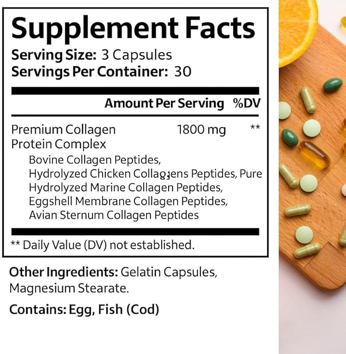 Multi Collagen Peptides Types I, II, III, V & X – Hydrolyzed Bovine Collagen Capsules -Supports Skin, Hair & Nail Wellness – Collagen Supplement for Women & Men