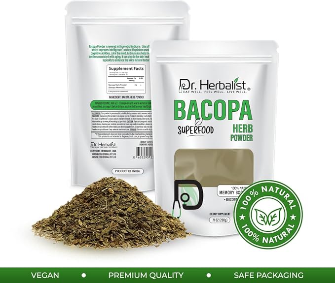 Dr. HERBALIST Bacopa Monnieri Extract Powder 200g - Brahmi Leaf Extract for Cognitive Wellness & Mental Performance