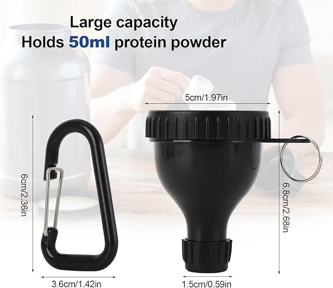 2 Pcs Protein Powder Container, Protein Powder Travel Container, Protein Powder Container to Go, Pre Workout/Gym Supplemen Keychain (Black, 50ml)