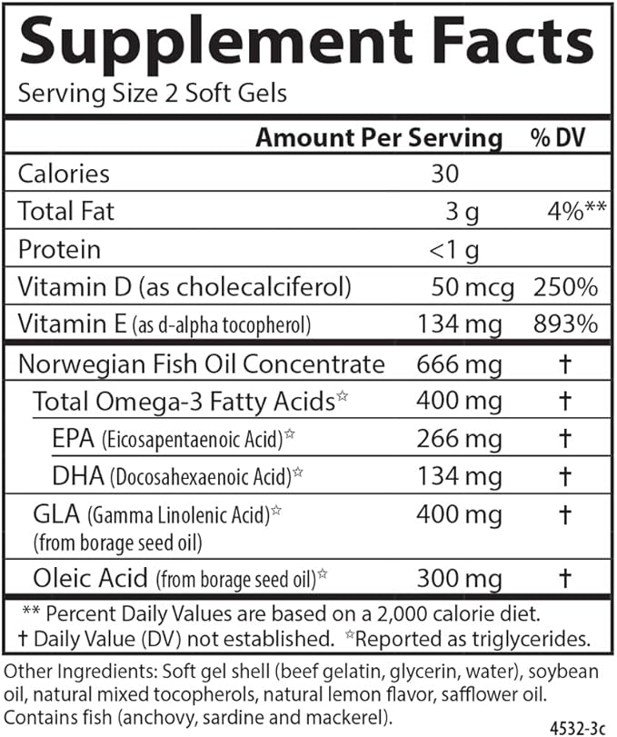 Carlson - Inflammation Balance, Balanced Omega-3 & Omega-6 Ratio, with D3, Norwegian, Wild-Caught Fish Oil Supplement with Fatty Acids, Sustainably Sourced Fish Oil Capsules, 180 Softgels