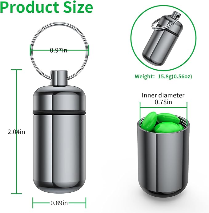Urekt 3 Pack Small Pill Box, Airtight Aluminum Alloy Pill Organizer Travel Pill Case for Purse Portable Medicine Box Bottle for Medication, Fish Oil, Supplements Storage