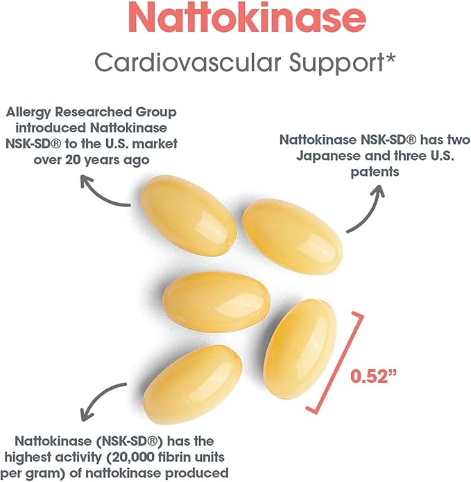 Allergy Research Group - Nattokinase Supplement NSK-SD 2000 FU, 100mg - Cardiovascular/Circulatory Health - 60 Softgels