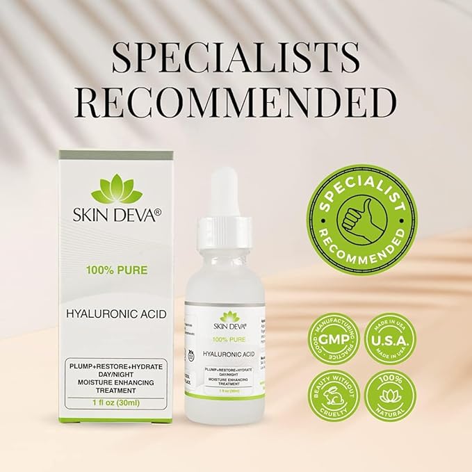 Skin Deva 100% Pure Hyaluronic Acid Serum for Face – Hydrating Facial Serum to Help Plump and Smooth the Appearance of Fine Lines – Lightweight Moisture Boost for All Skin Types – Pack of 2