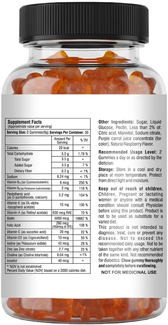 Mishas Nutraceuticals Hair Skin & Nails Gummies - Supports Healthy Hair - Vegan biotin Vitamins for Women & Men Supports Faster Hair Growth, Stronger Nails, Healthy Skin, Extra Strength 60 Counts