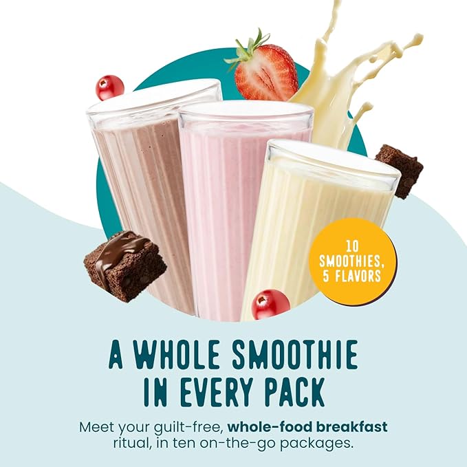 FlavCity All in One Protein Shake Powder Packets - On the Go Meal Alternative + 25g Protein & 10g Collagen, Made with Organic Reishi & Cordyceps Mushrooms - No Added Sugars, Variety 10 Pack