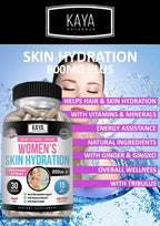 Kaya Naturals Skin Hydration Vitamins - Female Pills - Skin Enhancer Capsules -Hydration Booster for Women - Promotes Increased Energy, Mood & Stamina - Reduction in Dryness - 30 Veggie Capsules
