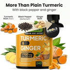 Turmeric Curcumin Supplement with BioPerine & Ginger, Turmeric Curcumin with Black Pepper 1950mg for Max Absorption Joint Support- Non-GMO Turmeric Supplement, Vegan, 240 Capsules