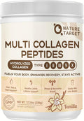 NATURE TARGET Multi Collagen Peptides for Women - Hydrolyzed Collagen Powder with Vitamin C & E - Type I, II, III, V & X Support Skin, Hair & Joint, Vanilla Flavored, 35 Servings