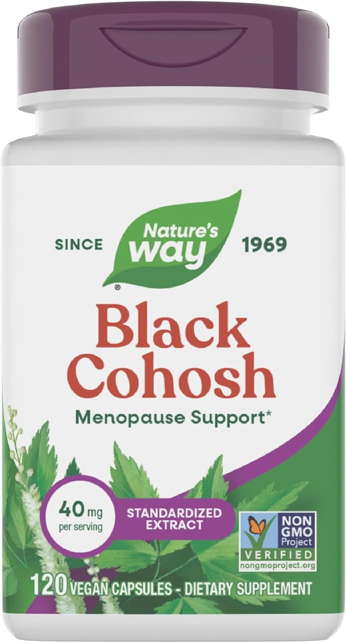 Nature's Way Black Cohosh Premium Extract, Helps Reduce Night Sweats and Promotes Restful Sleep for Women During Menopause*, 40 mg per Serving, 120 Vegan Capsules (Packaging May Vary)