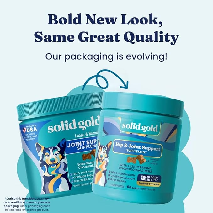 Solid Gold Hip and Joint Supplement for Dogs - Glucosamine Chondroitin MSM for Advanced Joint & Mobility Support - Omega 3 Fish Oil Antioxidant & Immune Health Support