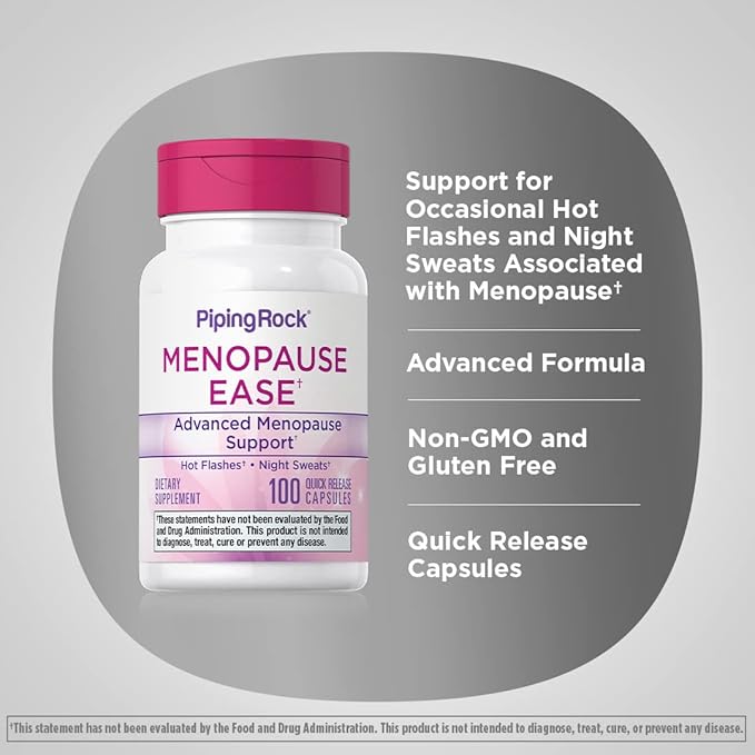 Piping Rock Menopause Ease Supplement | 100 Capsules | Advanced Support for Women | with Black Cohosh and Wild Yam | Non-GMO, Gluten Free