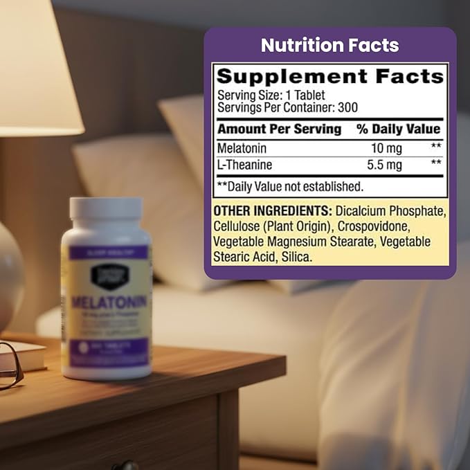 Berkley Jensen Melatonin 10mg, 300 Tablets Bottle - Sleep Supplement w/L-Theanine - Supports Restful Sleep & Healthy Sleep/Wake Cycles - Non-Habit Forming Gluten & Lactose Free Sleep Aid for Adults