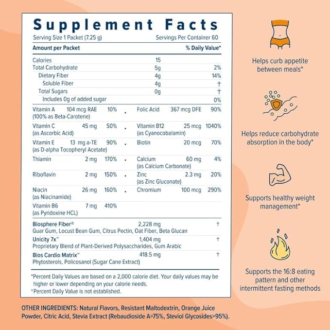 Unicity Balance Natural Orange—Stay Full Longer by slowing Carbohydrate Absorption (30 Packets). Helps Support a Healthy Digestive System and Keeps Your Body Well maintained (30-Day Supply)