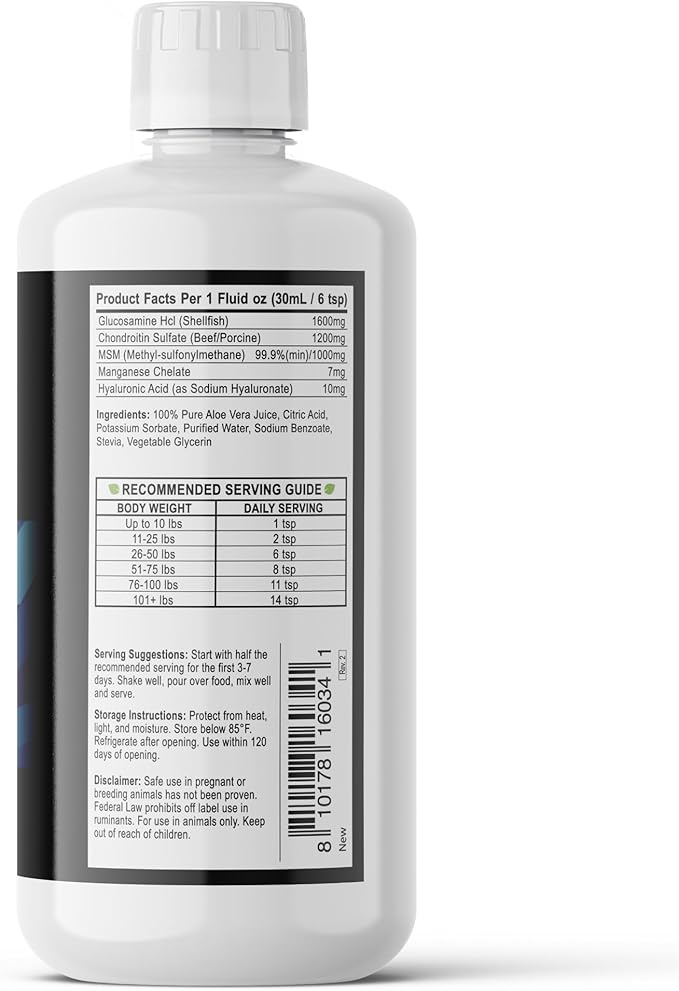 Best Paw Nutrition Glucosamine Chondroitin for Dogs & Cats - Liquid Hip and Joint Supplement with MSM & Hyaluronic Acid - Joint Support for Arthritis, Hip Dysplasia and Pain Relief - 32 oz