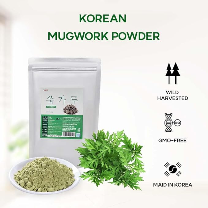 K-Herb Korean Mugwort Powder – 100% Pure Dried Mugwort from Korea, Natural Ingredient for Herbal Tea, Culinary Use, Plant-Based Powder 쑥가루 (10.6 oz (300g), Mugwort)