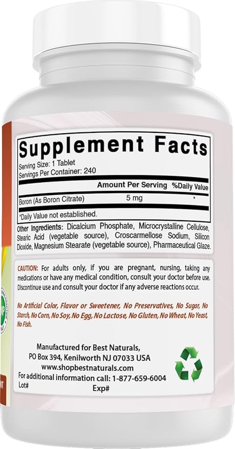 Best Naturals Boron Supplements 5 mg 240 Tablets (240 Count (Pack of 2))