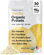 Complement Vegan Vanilla Protein Powder - Organic Protein Low Carb, Low Calorie, Sugar Free, Soy Free, Non-GMO, Gluten Free, Non Dairy - 15g Yellow Pea, Pumpkin Seed Protein Powder (30 Serving)