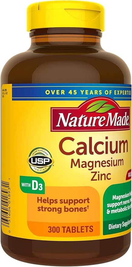 Nature Made Calcium, Magnesium & Zinc w. Vitamin D Tablets Value Size 300 Ct (3 Pack of 300)（Packaging may vary）