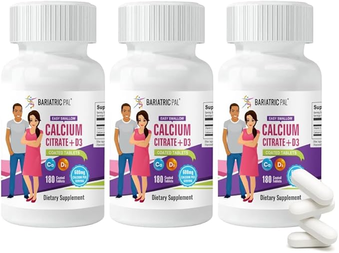 BariatricPal Easy Swallow Calcium Citrate (600mg) and D3 Coated Tablets (90-Day Supply)