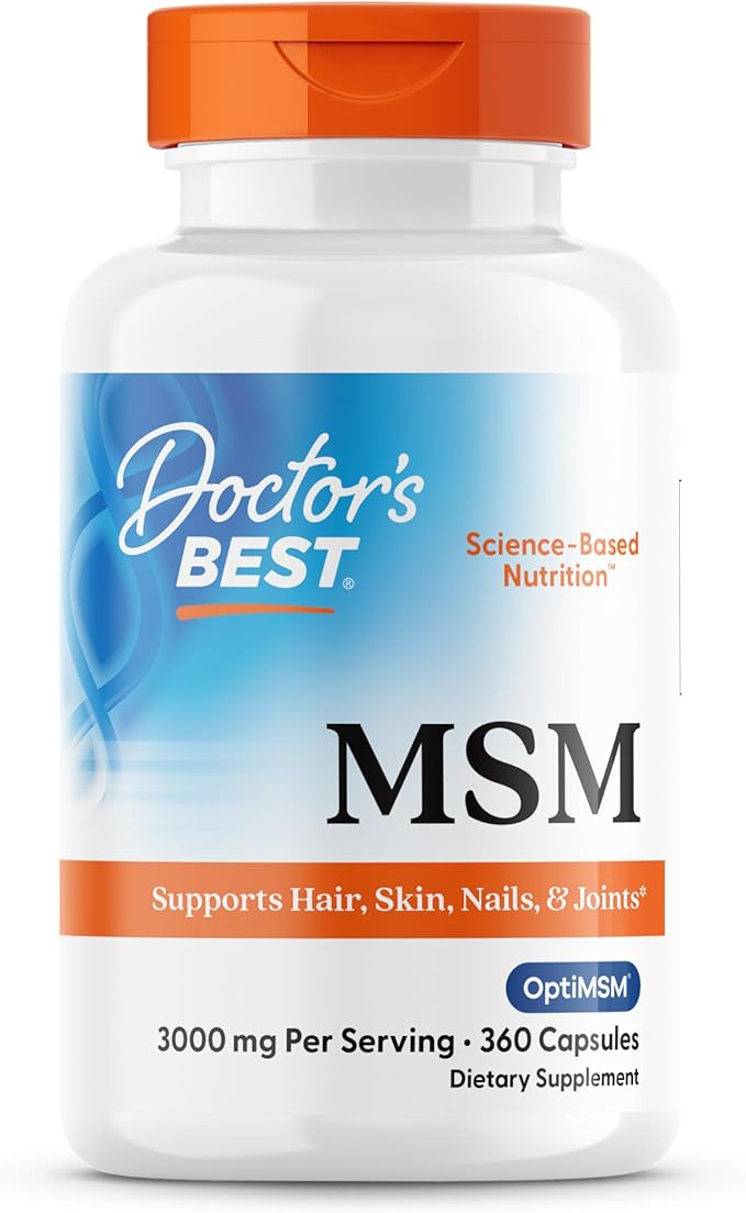 Doctor's Best MSM Supplement Capsules for Men & Women - Supports Hair, Skin, Nails, Joint Health & Mobility, 3000 mg Per Serving, Delivers Beneficial Sulfur w/ OptiMSM, Gluten Free, Non GMO - 360 Caps