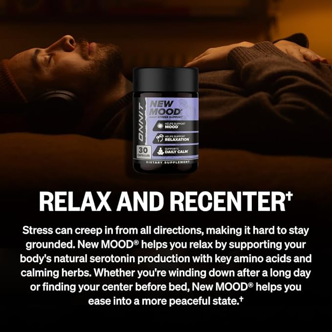 ONNIT New Mood Daily Stress Support Capsules, IGEN Non-GMO Tested Sleep and Mood Support Supplement for Men and Women, Daily Stress Management Capsules, 60 Count