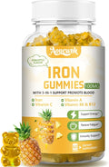 1 Pack 100MG Iron Supplements Gummies for Women & Men - Contains Vitamin C, A, B - Suitable Adults & Kids, Iron Deficiency, Immune & Energy Support, Pineapple Flavor, Non-GMO, 60 Counts