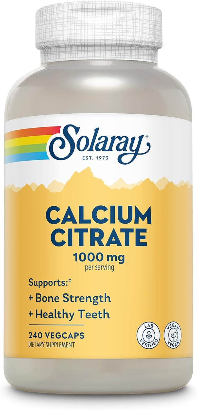 Solaray Calcium Citrate 1000mg - Chelated Calcium Supplement - Supports Bone Strength and Healthy Teeth - Easy to Digest - Vegan - 60 Servings, 240 VegCaps