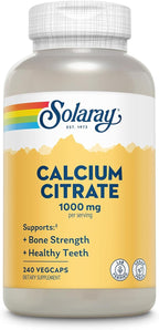 Solaray Calcium Citrate 1000mg - Chelated Calcium Supplement - Supports Bone Strength and Healthy Teeth - Easy to Digest - Vegan - 60 Servings, 240 VegCaps