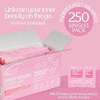 Air Jungles 250 Count Bulk Makeup Remover Wipes, Individually Wrapped Cleansing Face Lid Eyes Waterproof Makeup, Infused with Vitamin E for All Skin Types, Fragrance-Free-Hotel Travel Size Toiletries