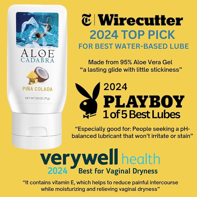 Aloe Cadabra Flavored Personal Lubricant and Vaginal Moisturizer, Organic Edible Aloe Lube for Men, Women and Couples, Non-Staining, pH Balanced, Toy Compatible (Pina Colada, 2.5 Ounces, 3 Pack)