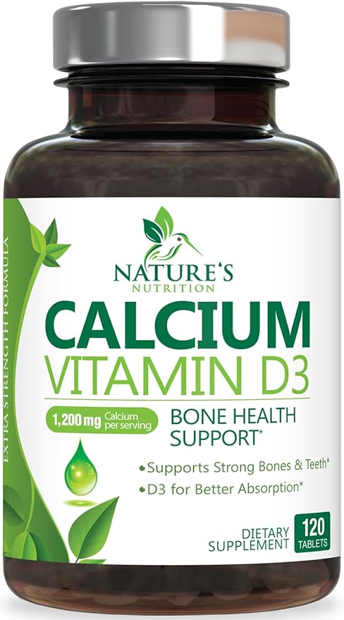 Calcium Supplement with Vitamin D3-1200 mg Calcium per Serving with D3 for Best Absorption - Supports Immune Health, Bones & Teeth - Nature's Calcium is Bottled in USA for Women & Men - 120 Tablets