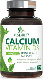 Calcium Supplement with Vitamin D3-1200 mg Calcium per Serving with D3 for Best Absorption - Supports Immune Health, Bones & Teeth - Nature's Calcium is Bottled in USA for Women & Men - 120 Tablets