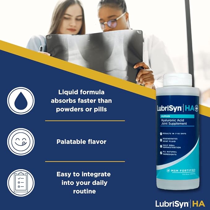 Lubrisyn Hyaluronic Acid Oral Joint Supplement with MSM – Liquid HA Formula for Humans – Promotes Joint Support, Mobility, Flexibility, Hydration & Healthy Function for Men & Women – 3 x 11.5oz