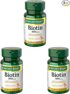 Nature's Bounty Biotin, Vitamin Supplement, Supports Metabolism for Cellular Energy and Healthy Hair, Skin, and Nails, 1000 mcg, 100 Tablets (Pack of 3)