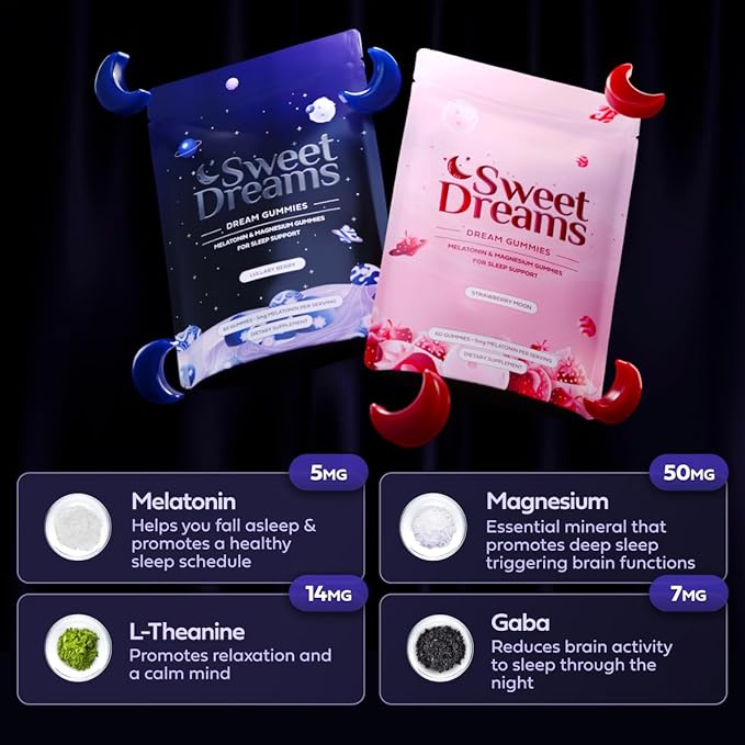 SweetDreams Dream Gummies Natural Sleep Aid for Adults, 5mg Melatonin, Magnesium, & L-Theanine - Vegan Gummy Supplement - Melatonin Gummies for Deeper Sleep (60 Count - Lullaby Berry)