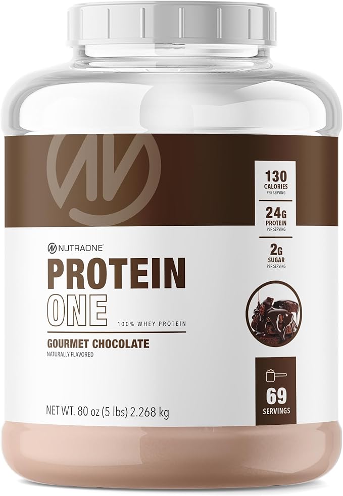 NutraOne ProteinOne Whey Protein Promote Recovery and Build Muscle with a Protein Shake Powder for Men & Women (Gourmet Chocolate, 5 LB)