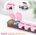 Extra Large Weekly Pill Organizer - XL Vitamin Holder with 7 Detachable Compartments, Portable Medicine Pill Organizer for Supplements, Daily Pill Case for Home and Travel,Pink