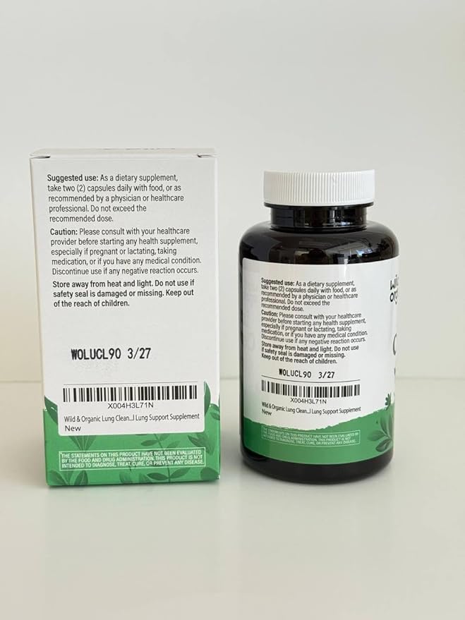 Wild & Organic Lung Cleanse Capsules - Lung Support Supplement with Mullein Leaf, Stinging Nettle, Angelica & Korean Panax Ginseng Powder - Vegan, No Fillers, Non-GMO - 90 Count