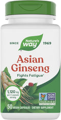Nature's Way Asian Ginseng, Fights Fatigue*, 1,120mg Per 2-capsule Serving, Non-GMO Project Verified, Vegan, 50 Capsules (Packaging May Vary)