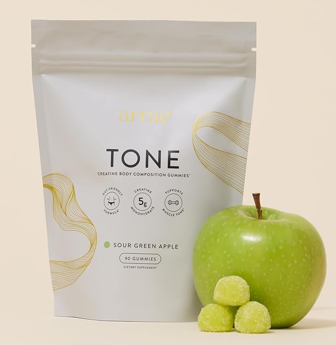 Arrae Tone Gummies – Creatine Monohydrate 5g for Women – Support Lean Muscle, Strength & Recovery – Sour Green Apple Flavor – 90 Count
