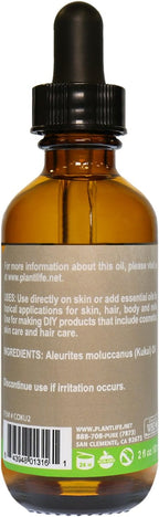 Plantlife Kukui Carrier Oil - Cold Pressed, Non-GMO, and Gluten Free Carrier Oils - for Skin, Hair, and Personal Care - 2 oz