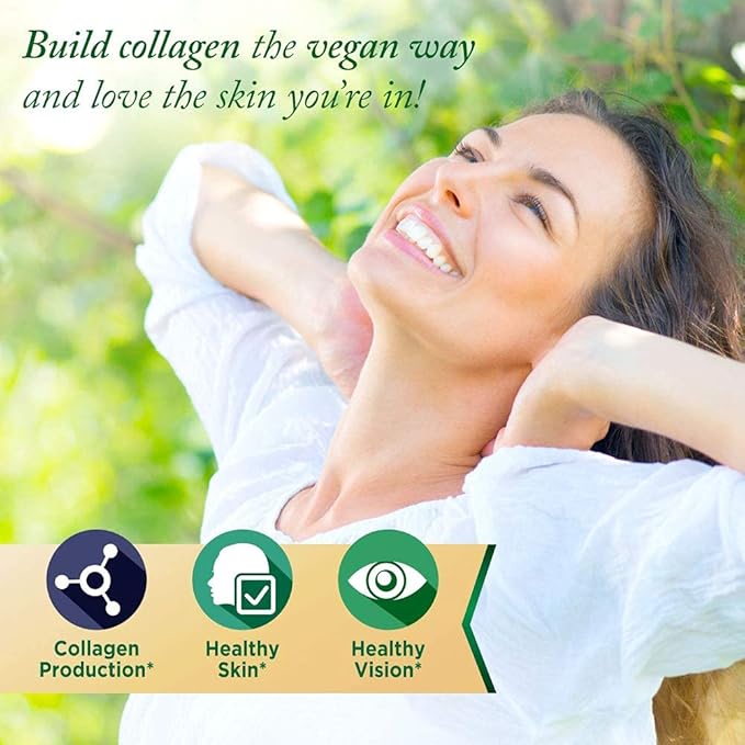 Vegan Collagen Builder - Organic Whole Foods Fruits + Veg, Silica, Lutein, Vitamin C, Biotin, Grape Seed - Amino Acids Glycine, Lysine + Proline Collagen Boosters (30 Servings, Tablets) (Pack of 2)