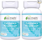 EZ Melts Calcium & Magnesium - Daily Supplement for Heart, Bone, Immune & Brain Health - with Vitamin D3 - Non-GMO & Vegan - Strawberry Smoothie - 120 Dissolvable Tablets (60 Servings)
