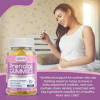 Sugar Free Prenatal Gummies — 30+ Nutrients (Choline, Folate, Iron, Vitamin) for Fetal and Neural Support, Bones, Energy & Immunity — USA-Made Vegan Prenatal Vitamins for Women (60 Gummies)